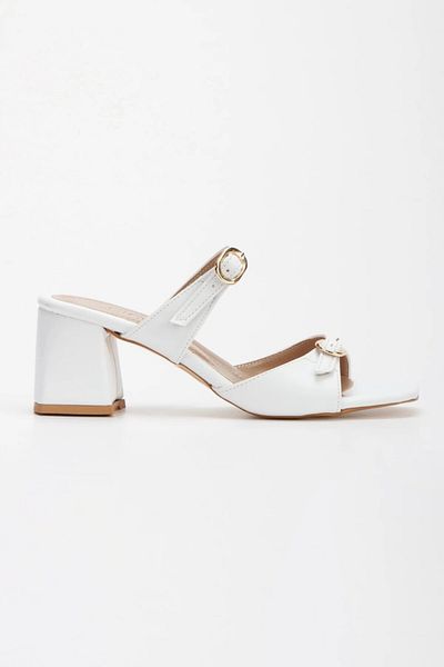 Satenora Zenith White Thick Heeled Slippers