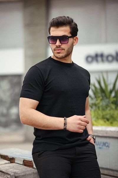 VİP LOKAL Μαύρη Βασική Πλεκτή Μπλούζα T-shirt