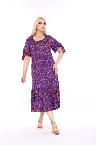 mezura tekstil Plus Size Above Knee Square Neck Tie Detailed Short Sleeve Viscose Combed Cotton Stylish Design Comfortable Dress