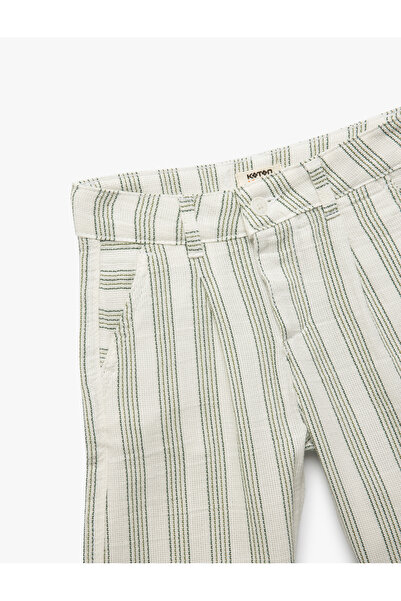 Koton Button Detailed Pocketed Viscose Blended Striped Shorts