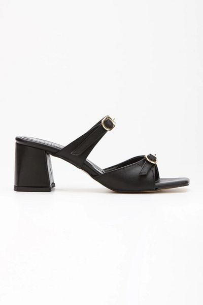 Satenora Zenith Black Thick Heeled Slippers