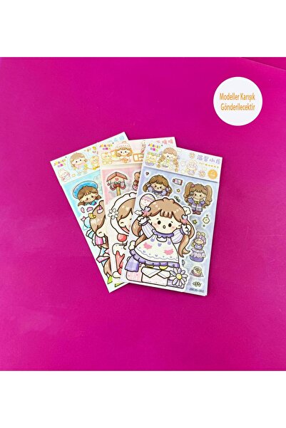 Gift Moda 3'lü Sevimli Kız Sticker Seti