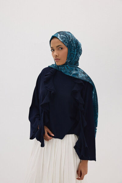 cs camellia scarf Μοτίβο Perle Vibe - Πετρέλαιο