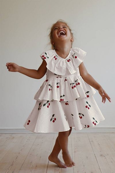 Monila Cherry Patterned Muslin Fabric Girl's Dress