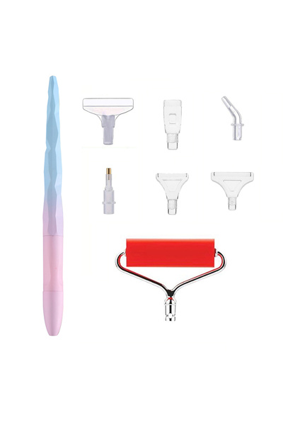 Choice1 قلم حفر جديد للرسم الماسي خماسي الأبعاد، وردي وأزرق، مع 6 رؤوس بديلة.