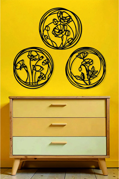 UNT Pictură decorativă din MDF cu trei piese de măcelar, ornament de perete cu flori, cadou pentru acasă