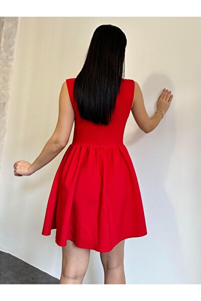 Appleline Πέτρινο κρεμαστό φόρεμα με μέση μίντι καθημερινό κόκκινο