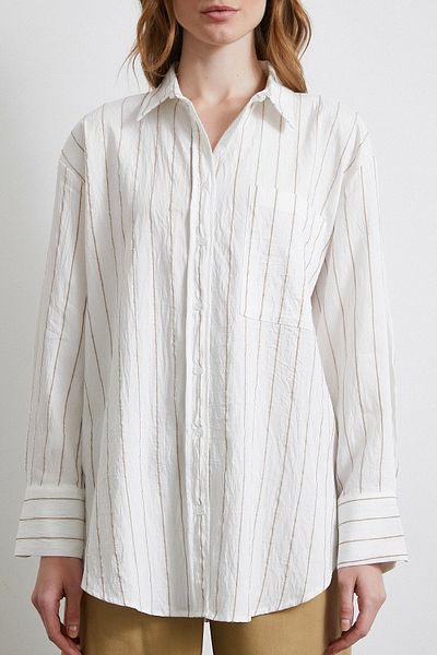 Never more Beige Colored Striped Pocket Shirt