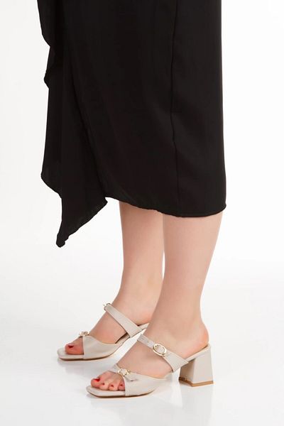 Satenora Zenith Beige Thick Heeled Slippers