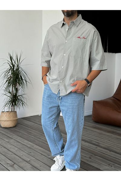BYBASICMAN Yeşil about Striped Short Sleeve Shirt V-40-820