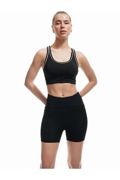Koton Short Biker Interlock Sports Leggings with Stitching Detail