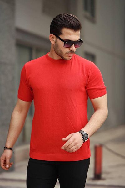 VİP LOKAL Red Basic Knitted Sweater Tshirt