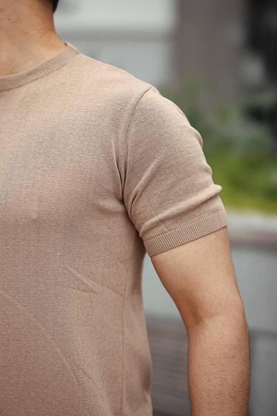 VİP LOKAL Μπεζ Βασικό Πλεκτό T-shirt
