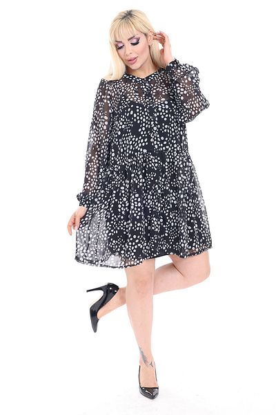 sharin Γυναικείο Μαύρο Φόρεμα Σιφόν με Κουμπιά Plus Size 18D-2154