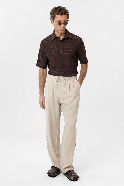 Antioch Brown Polo Neck Knitted Men's T-Shirt