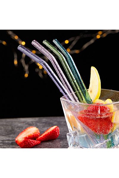 Generic 4-Piece Straws Set with Cleaning Brush, 9 x 10mm Clear Glass Straws Juice Straws