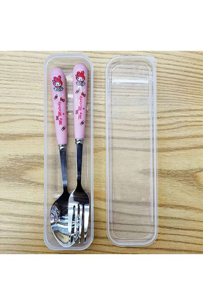 Miniso 07 Sanrio Hello Kitty Kuromi Cinnamoroll Pachacco Travel Portable Cutlery Set Fork Spoon Student Din