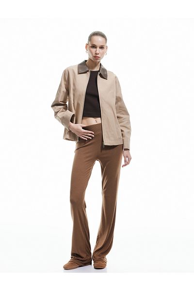 Koton High Waist Elastic Flared Leg Viscose Blended Leggings Trousers