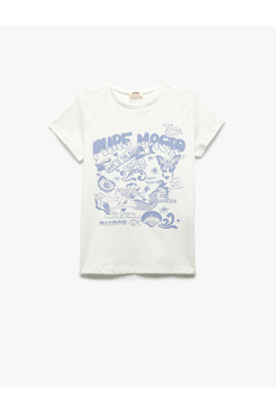 Koton Tricou cu mânecă scurtă cu guler rotund cu imprimeu din bumbac