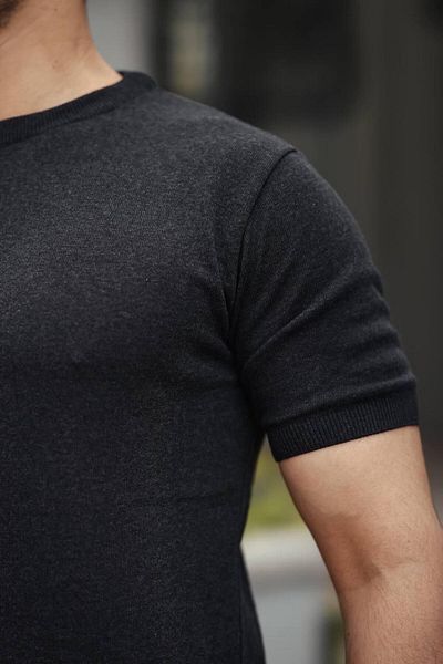 VİP LOKAL Γκρι Βασικό Πλεκτό T-shirt