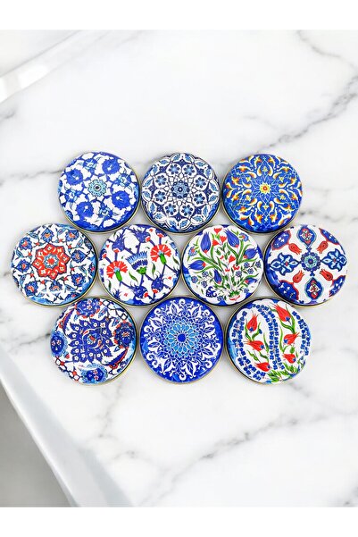 ayyagift Çini Desenli Metal Kutu - Mum ve Hediyelik Hazırlama Kutusu 7,3x3cm ...