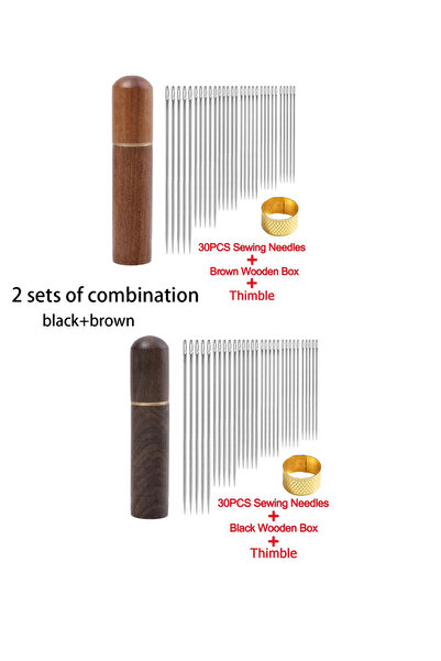 Choice1 إبر خياطة عمياء ذات ثقب جانبي باللونين البني والأسود من الفولاذ المقا...