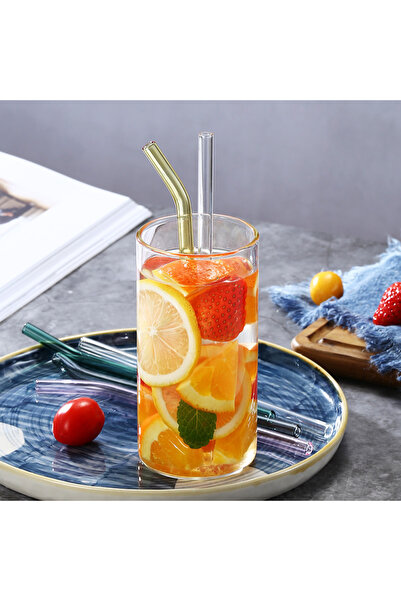 Generic 4-Piece Straws Set with Cleaning Brush, 9 x 10mm Clear Glass Straws Juice Straws