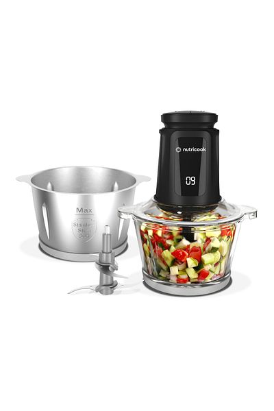 Nutricook Nutricook 2+2 L XXXL Glass & SS Chopper and Mincer,500W  - BLk, 2 Yr Warranty,NC-CH2000