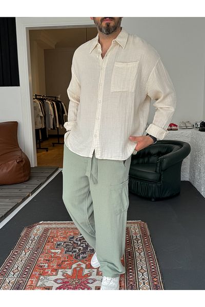 BYBASICMAN Beige Muslin Fabric Long Sleeve Shirt G-5186/5468