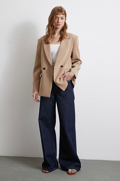 Never more Beige Classic Polyviscon Jacket