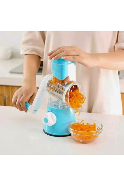 Nazarone Çevirme Kollu Rende Ve Sebze Doğrayıcı 3 Aparatlı Masaüstü Seti-mavi