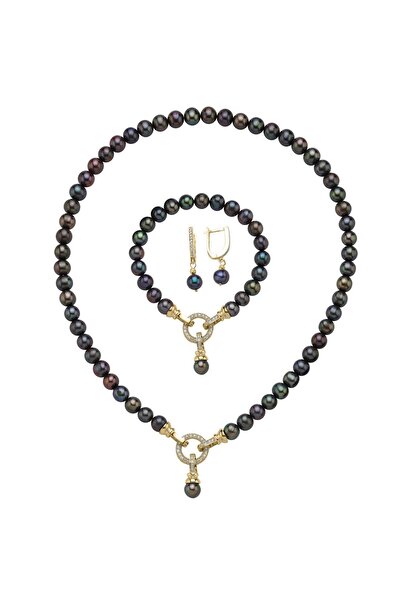 Birinci 925 Ayar Gümüş 8 mm Zirkon Taşlı Halka Kilitli Doğal İnci Küpe Kolye ...