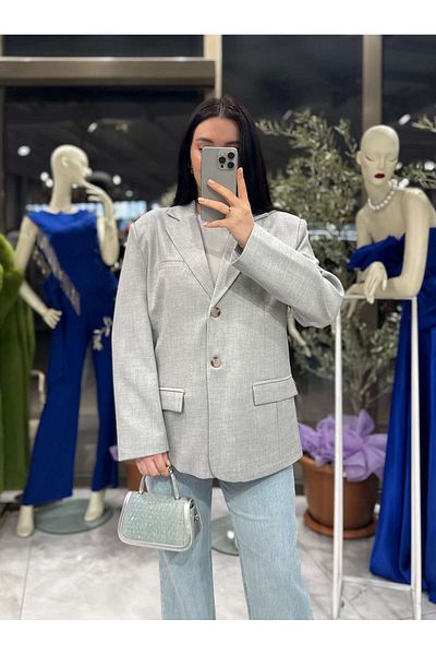 missswans Jachetă oversize cu nasturi dublu Jadira gri