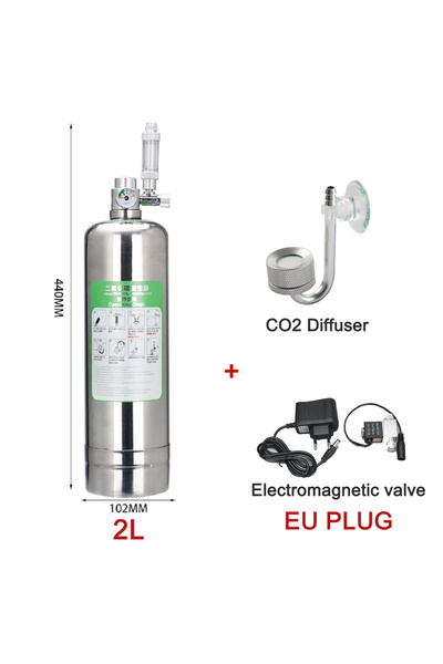 Choice5 مجموعة كاملة 2 لتر من نظام مولد ثاني أكسيد الكربون لحوض السمك من الاتحاد الأوروبي، نظام مولد أسطوانة ثاني أكسيد الكربون من الفولاذ المقاوم للصدأ