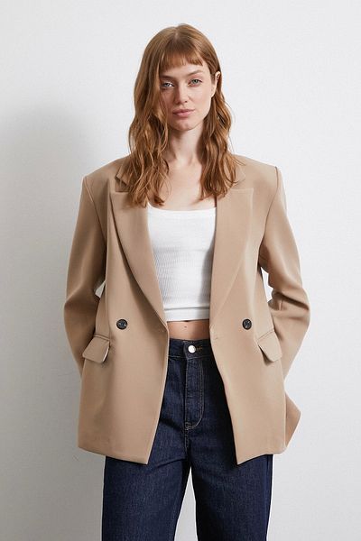 Never more Beige Classic Polyviscon Jacket