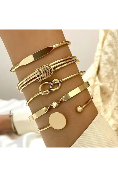 Feron accessories 5 Adet/takım Bilezik, Minimalist Geometrik Yuvarlak Parlak ...