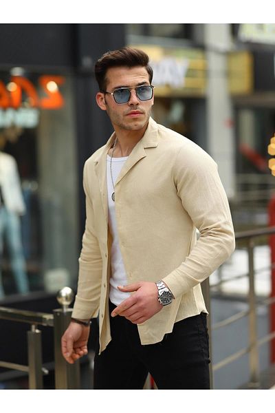 Pobudo Cream Colored Linen Look Sports Shirt