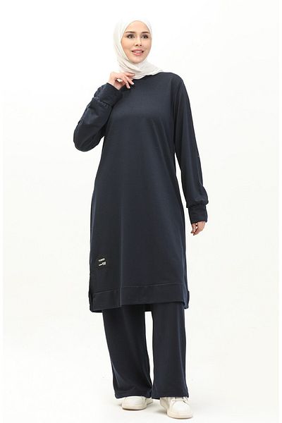 sefamerve Navy Blue 0001-06 Σετ τουνίκ δύο κλωστών και παντελόνι δύο τεμαχίων