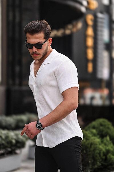 Pobudo White Color Shawl Collar Crepe Men's Shirt