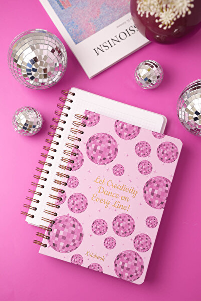 Matt Notebook B5 17x24 cm Spiralli Lastikli Kareli Tarihsiz Not Defteri Disko Topu