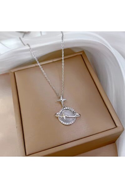 Siya Silver Zirkon Taşlı Ay Yıldızlı Gezegen Çelik Kolye