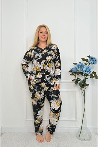 tarzımsüper Plus Size Premium Comfort Series Cotton Soft Texture Front Button Lace Luxury Pajamas Set