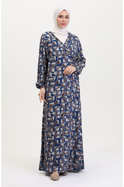 sefamerve Rochie de rugăciune cu cravată laterală 4483AG-02 Blue Mink