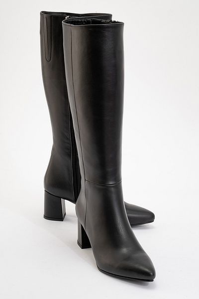 LuviShoes Γυναικείες μπότες με τακούνι SEJAS Μαύρο Γνήσιο Δερμάτινο