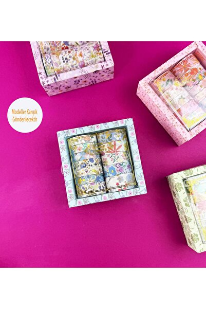 Gift Moda 12'li Yaldızlı Çiçek Desenli Kağıt Bant Seti