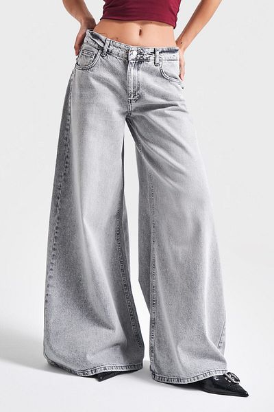 its basic Women's Gray Color 4S5-12 Super Palazzo Fit Elaphant Leg 100% Cotton Denim