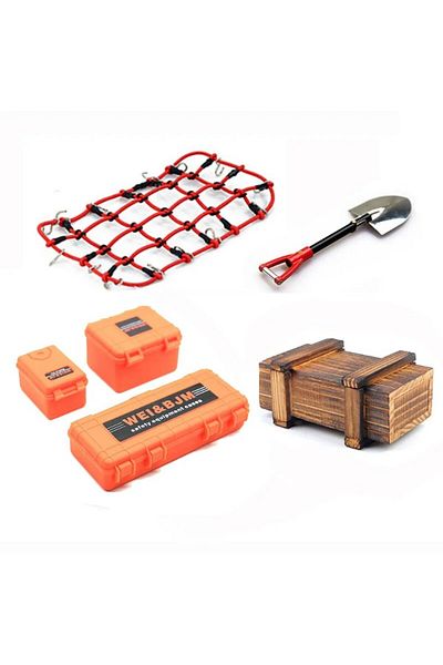 Choice Storage Box Orange Universal 6PCS/Set Simulated Decoration Suitcase Luggage Net Shovel for TRX4 Defe