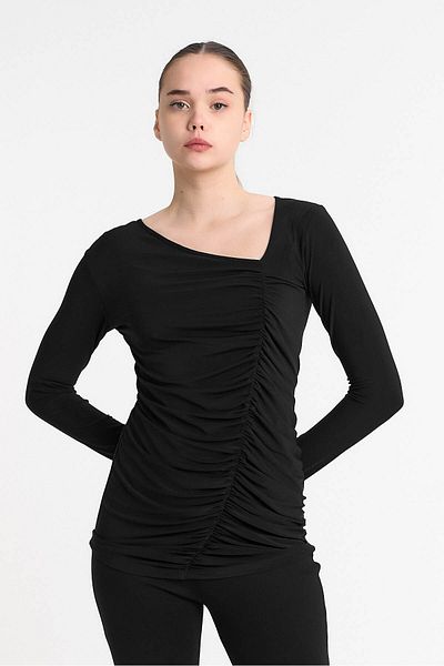 Laranor Black Collar Detailed Gather Design Blouse Day - Night Elegance 25L8014