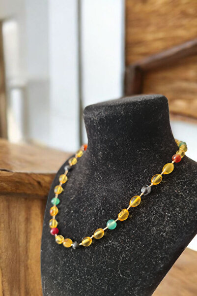 La'Vanti Designs Doğal Kehribar ve Doğal Taşlardan Oluşan Öğrenci Başarı Dikkat Ve Nazar Kolyesi