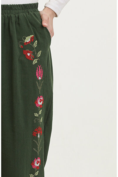 sefamerve Şile Bezi İşlemeli Pantolon 0019-07 Haki